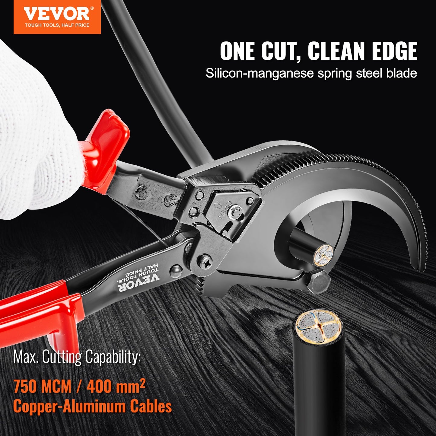 Ratcheting Cable Cutter, 280mm Ratchet Wire and Cable Cutter, Cut up to 400 mm2, with Comfortable Grip V952-DLJD11YCZD40TDVTZV0