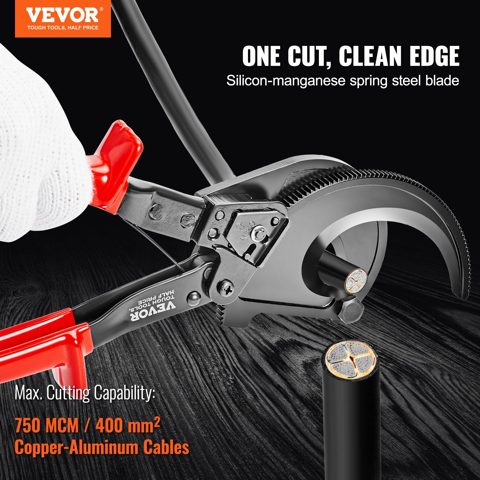Ratcheting Cable Cutter, 280mm Ratchet Wire and Cable Cutter, Cut up to 400 mm2, with Comfortable Grip V952-DLJD11YCZD40TDVTZV0
