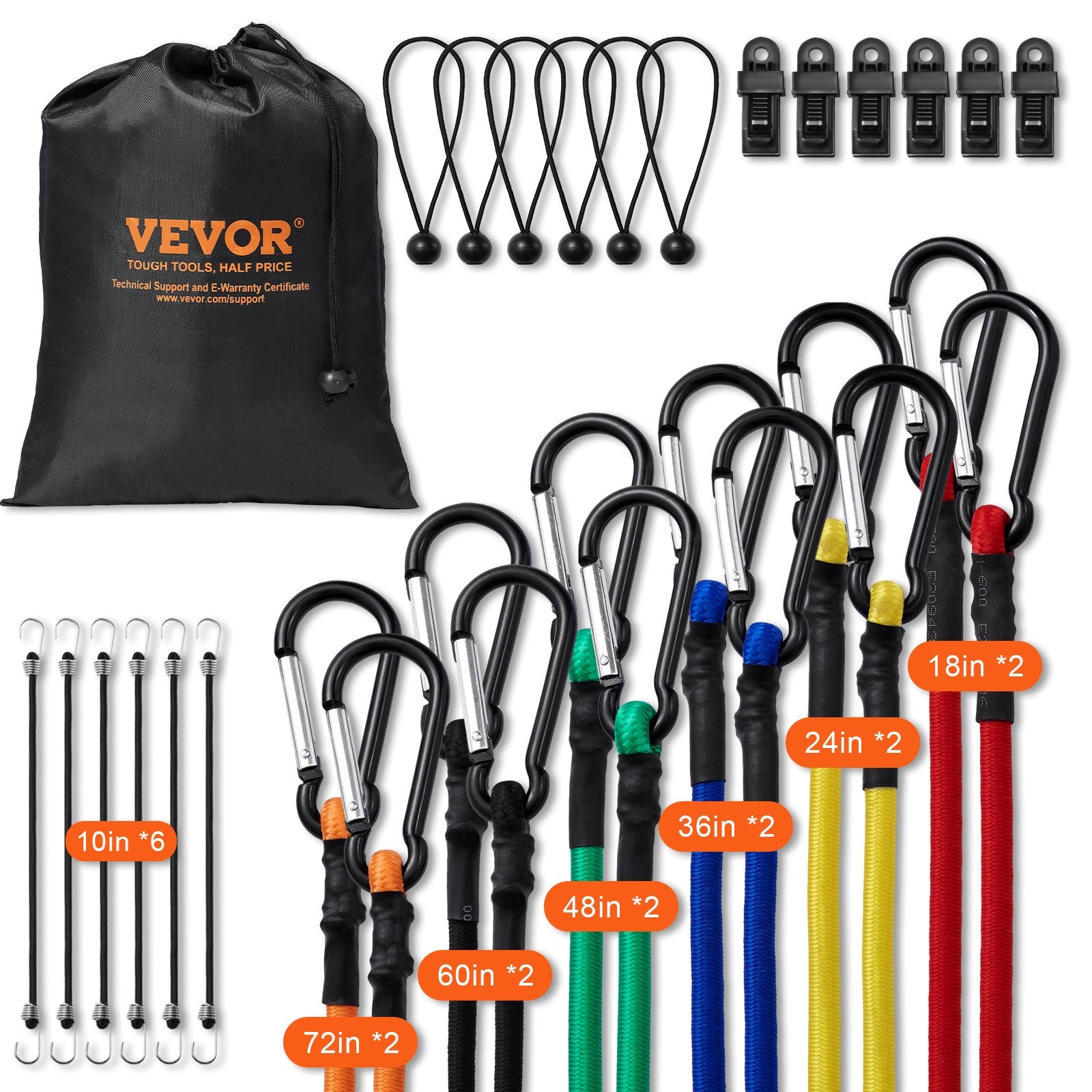 30 Pcs Bungee Cords Set 8mm Heavy Duty Bungee Straps with Steel Carabiners V952-DLKZDW30PCSYGXAYRV0