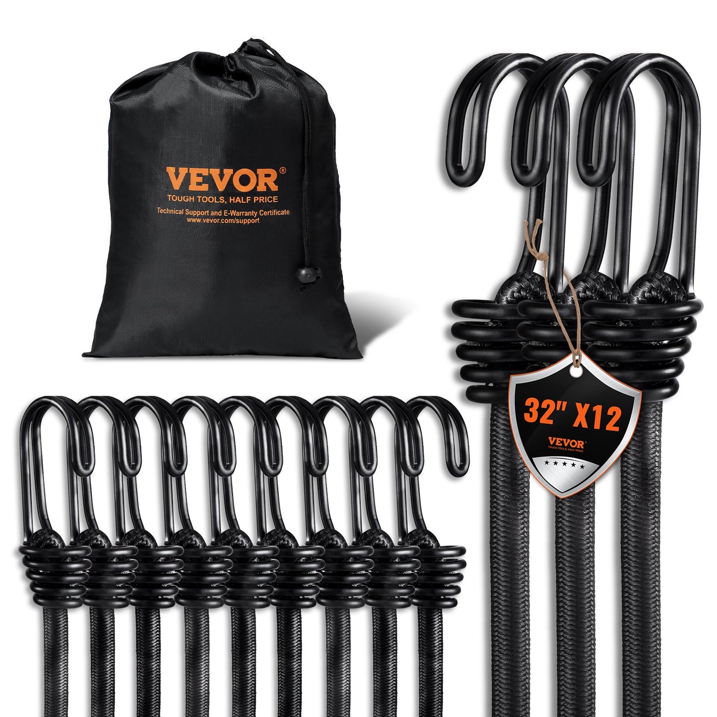 12 Pcs Bungee Cords with Hooks 32 In Heavy Duty Bungee Straps 8 mm Black V952-DLKZDYXDGDGGKC54EV0