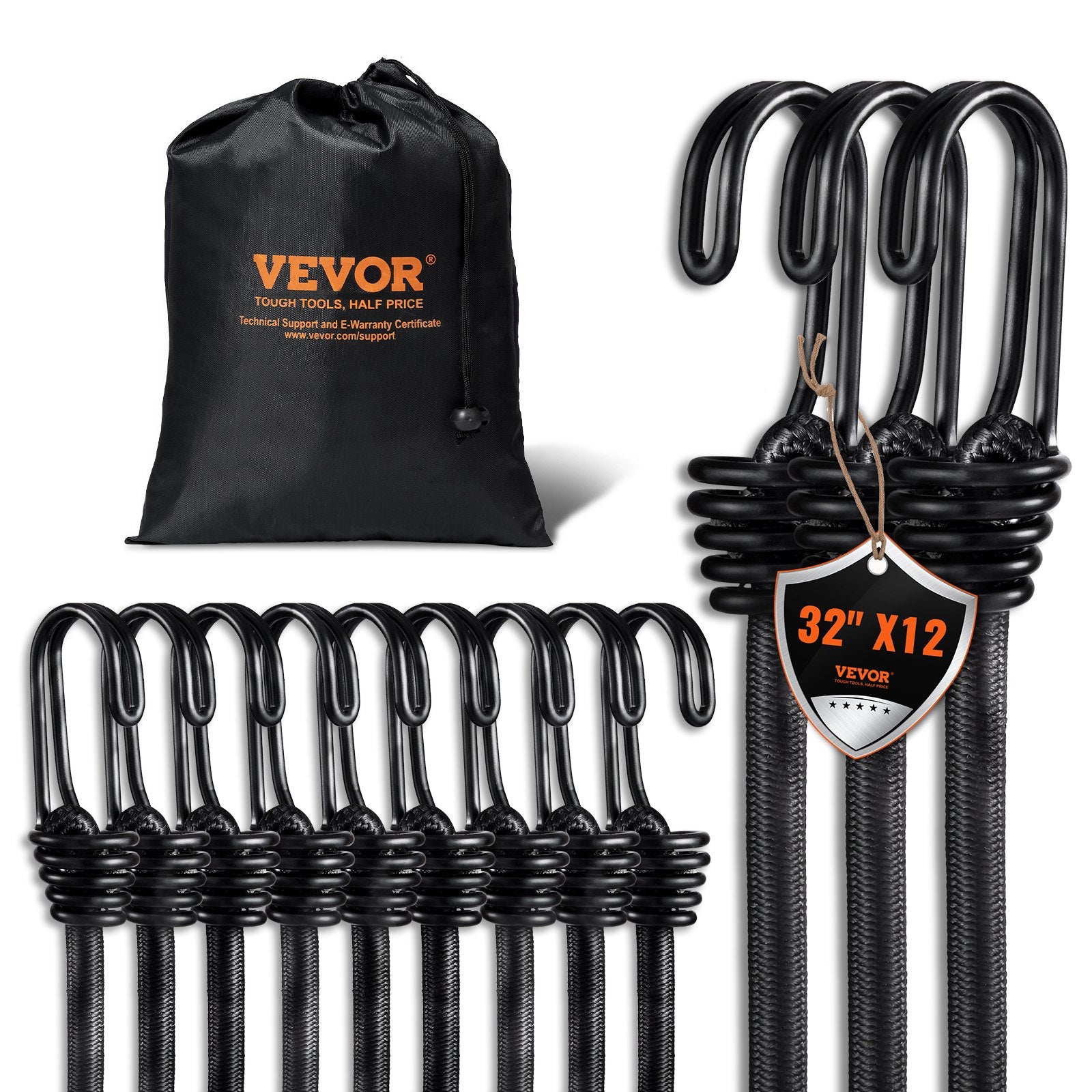 12 Pcs Bungee Cords with Hooks 32 In Heavy Duty Bungee Straps 8 mm Black V952-DLKZDYXDGDGGKC54EV0