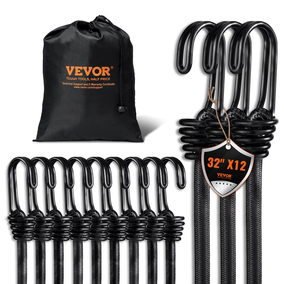 12 Pcs Bungee Cords with Hooks 32 In Heavy Duty Bungee Straps 8 mm Black V952-DLKZDYXDGDGGKC54EV0