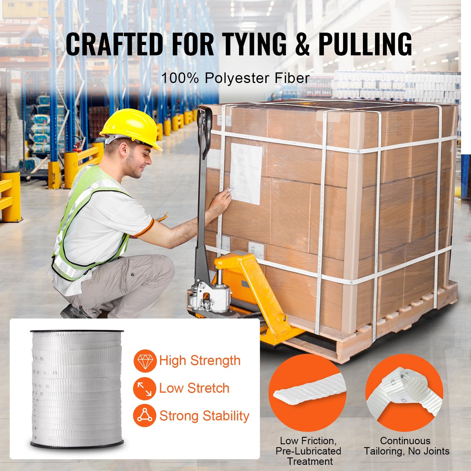 Polyester Pull Tape, 1.9 cm x 80.8 m Mule Tape Flat Rope, 1134 kgf Tensile Capacity, Printed Webbing Cable V952-DLLDB97M19MM6991WV0