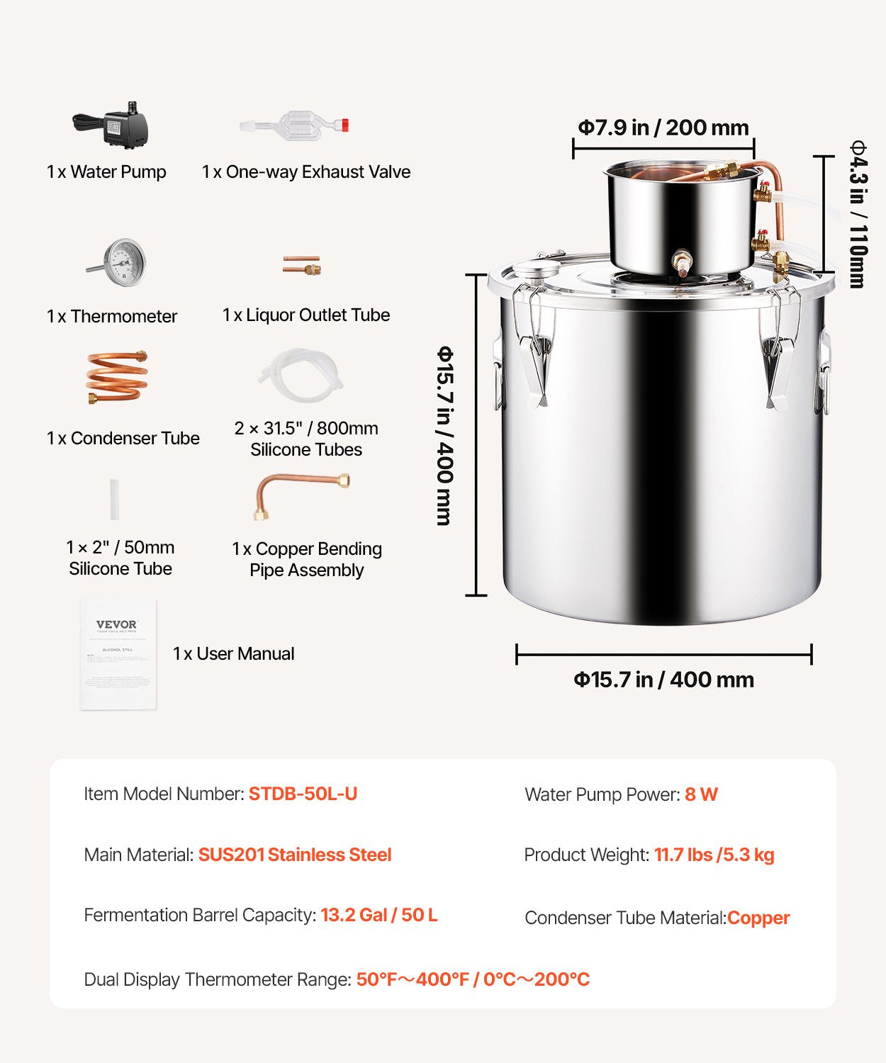 Moonshine Still 13 Gal Water Alcohol Distiller Brewing Kit Stainless Steel V952-DLNTZLQYS1327T38UV3