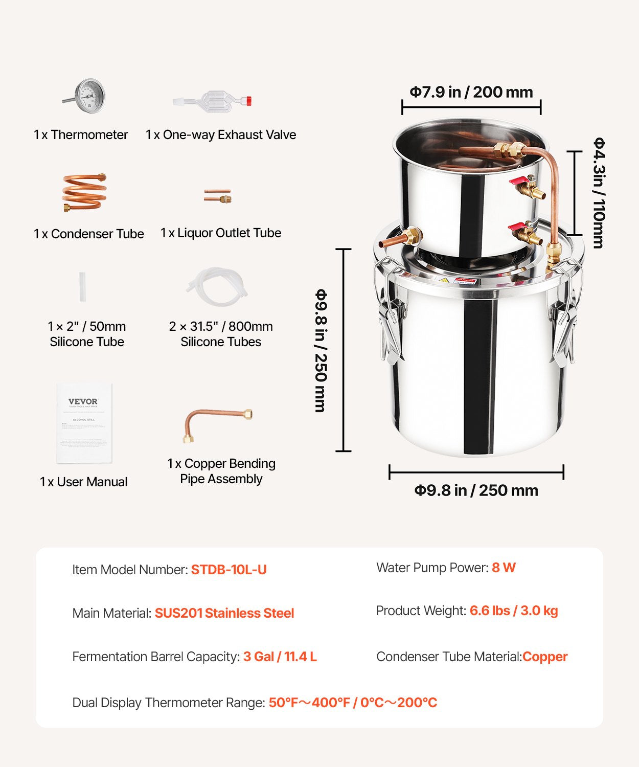 Moonshine Still 3 Gal Water Alcohol Distiller Brewing Kit Stainless Steel V952-DLNTZLQYS3JLJYT44V0