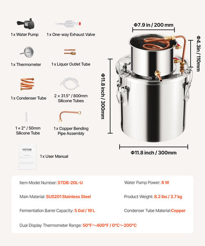 Moonshine Still 5 Gal Water Alcohol Distiller Brewing Kit Stainless Steel V952-DLNTZLQYS5JLJKUQUV3