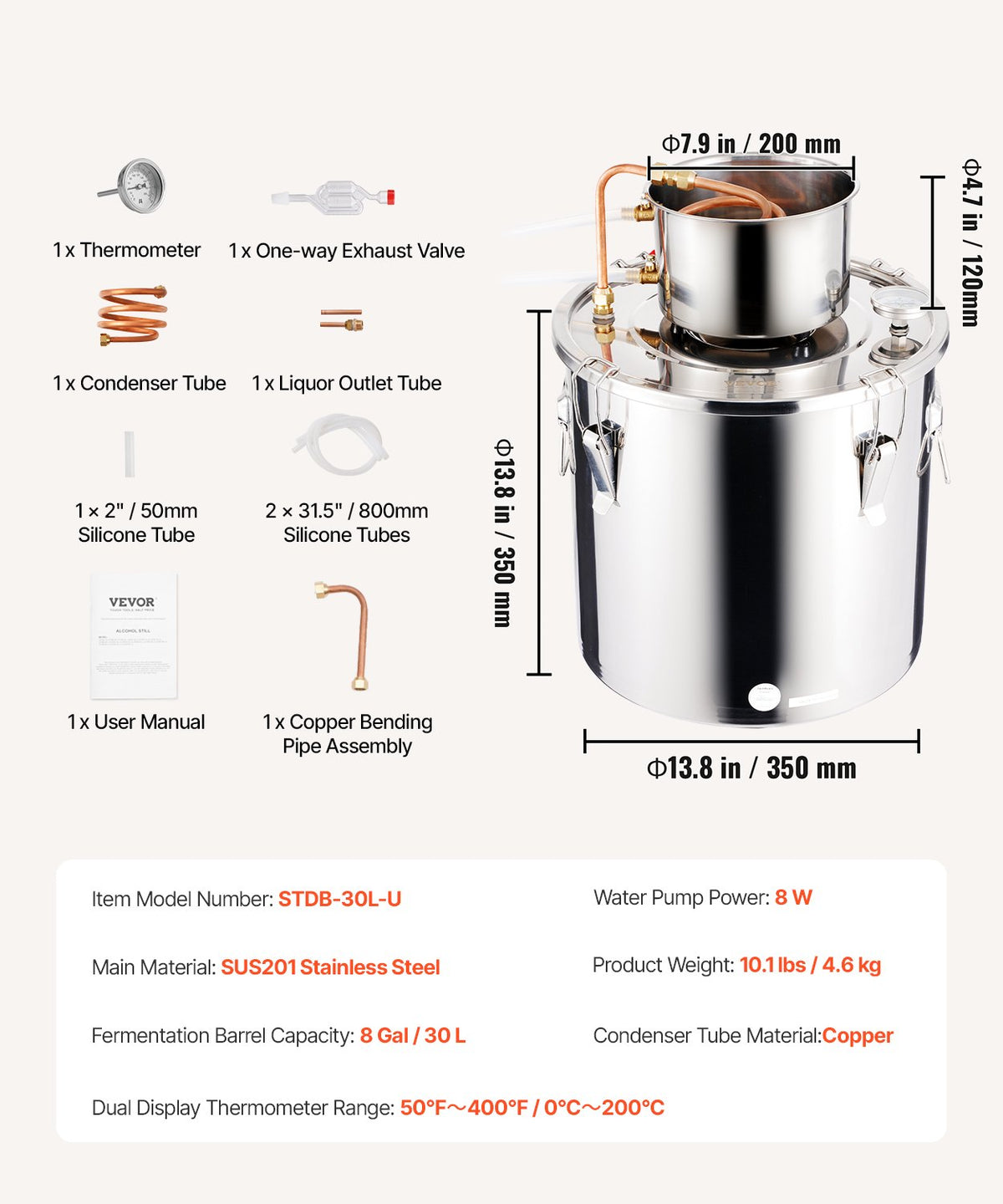 Moonshine Still 8 Gal Water Alcohol Distiller Brewing Kit Stainless Steel V952-DLNTZLQYS8JL8FA16V0