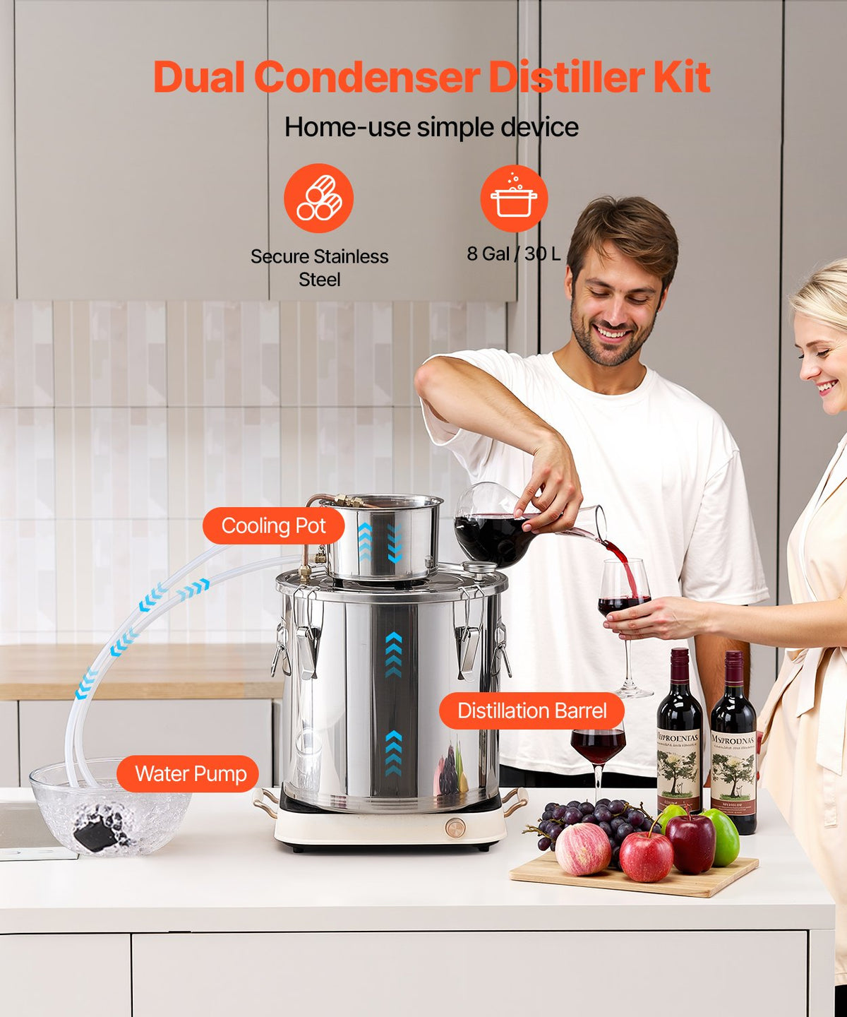 Moonshine Still 8 Gal Water Alcohol Distiller Brewing Kit Stainless Steel V952-DLNTZLQYS8JLWJXVZV3