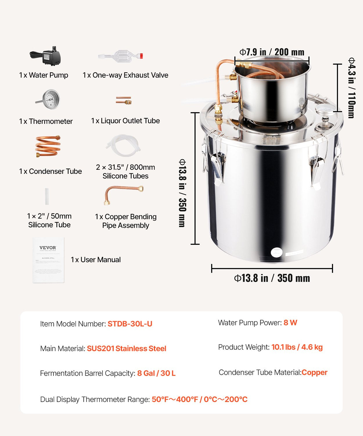 Moonshine Still 8 Gal Water Alcohol Distiller Brewing Kit Stainless Steel V952-DLNTZLQYS8JLWJXVZV3