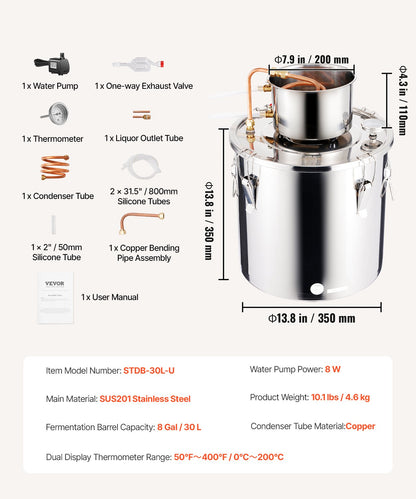 Moonshine Still 8 Gal Water Alcohol Distiller Brewing Kit Stainless Steel V952-DLNTZLQYS8JLWJXVZV3
