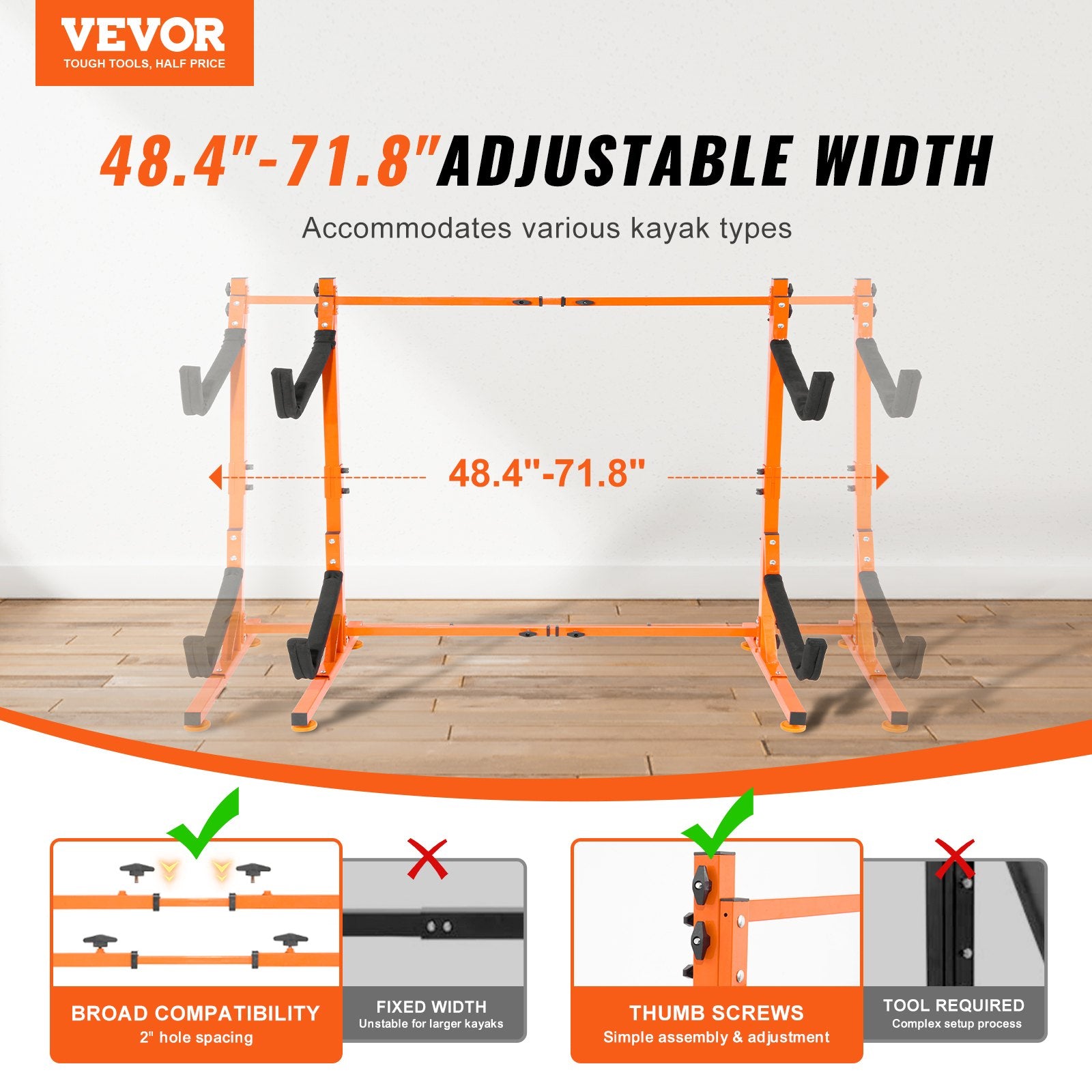 Freestanding Kayak Storage Rack, Kayak Stand for 2 Kayak Canoe Paddleboard, Heavy-duty Steel Kayak Hanger V952-DLS2G0000000ADO3DV0