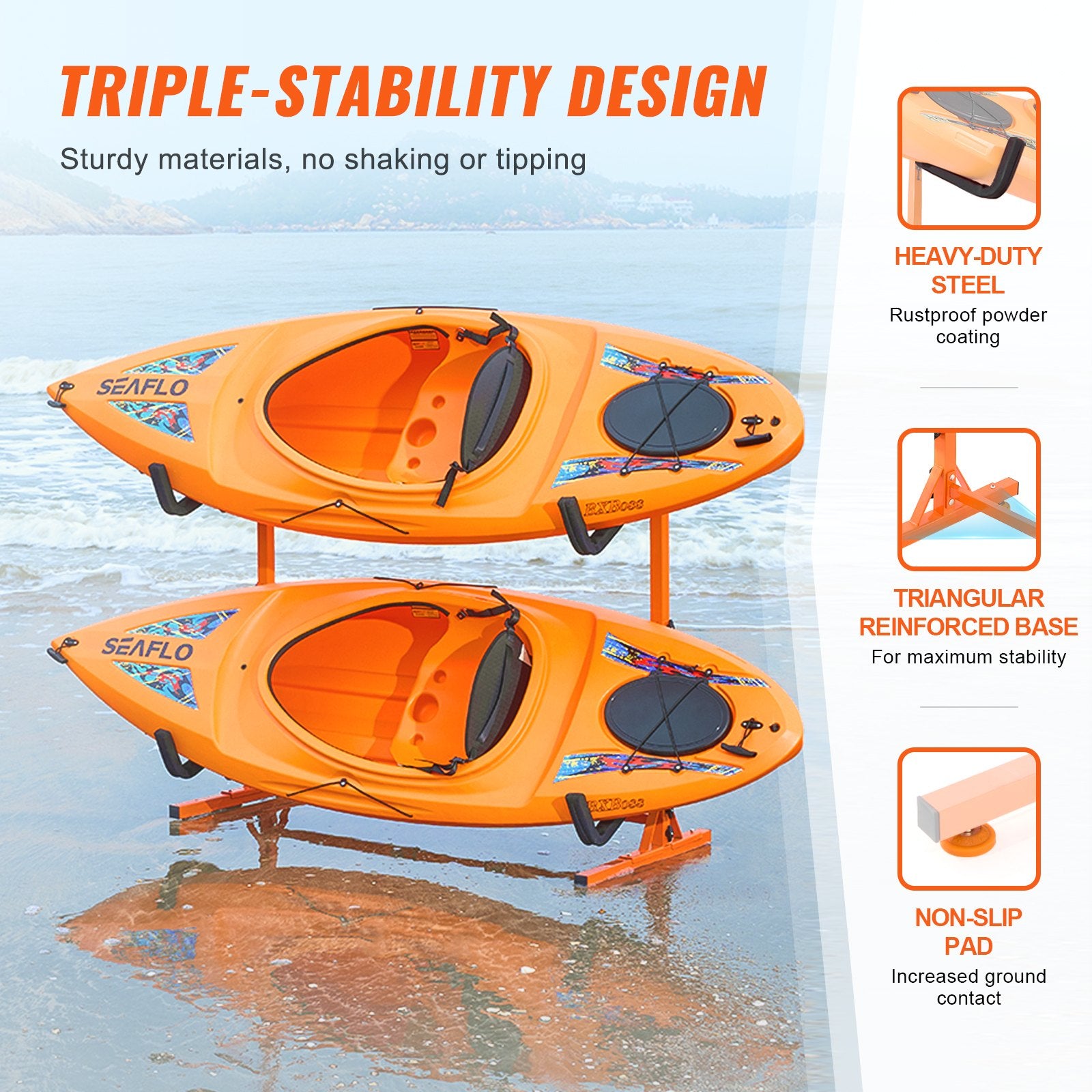 Freestanding Kayak Storage Rack, Kayak Stand for 2 Kayak Canoe Paddleboard, Heavy-duty Steel Kayak Hanger V952-DLS2G0000000ADO3DV0