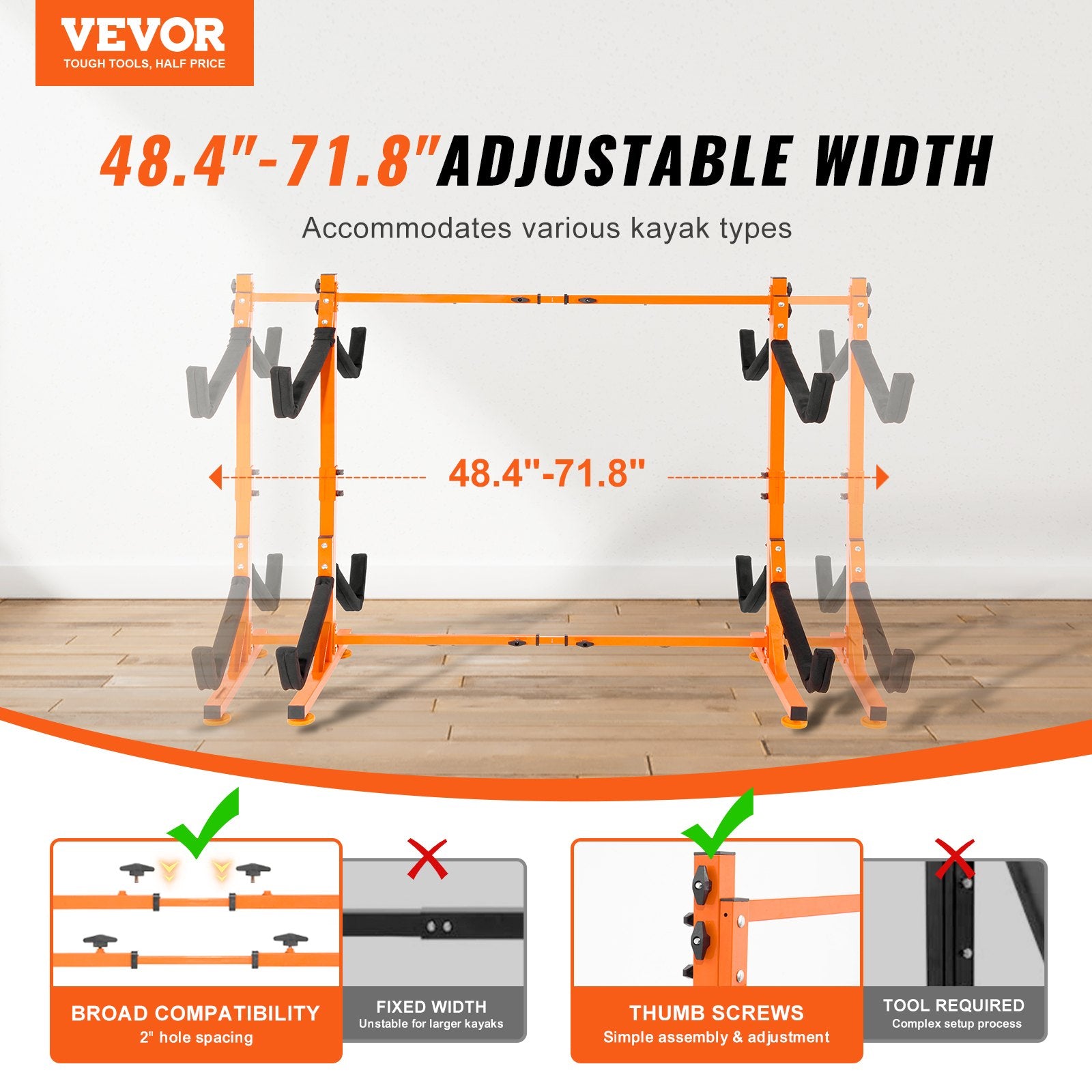 Freestanding Kayak Storage Rack, Kayak Stand for 4 Kayak Canoe Paddleboard, Heavy-duty Steel Kayak Hanger V952-DLS4G0000000D8BUTV0
