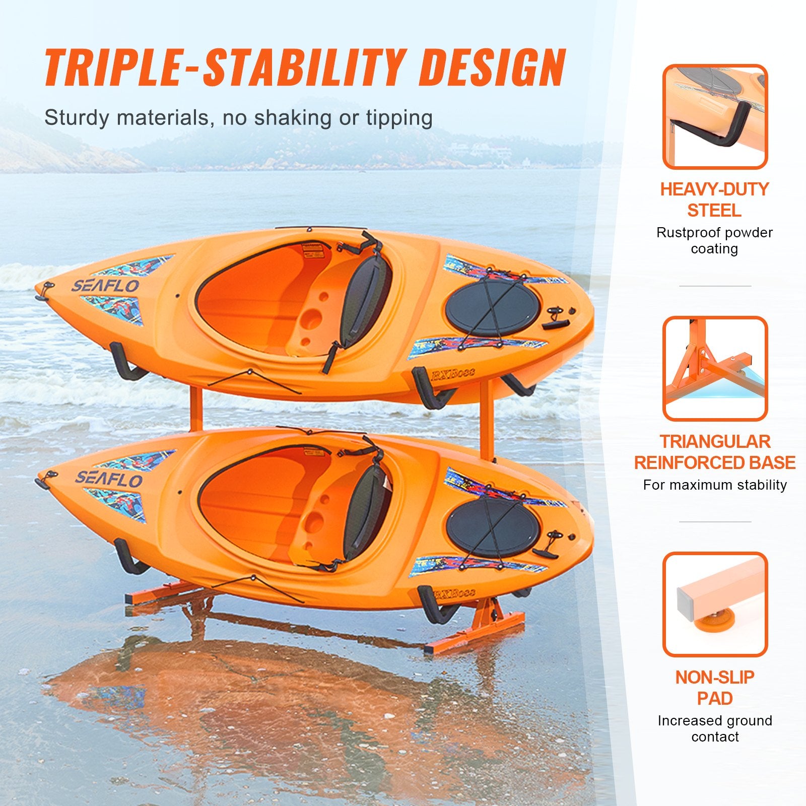 Freestanding Kayak Storage Rack, Kayak Stand for 4 Kayak Canoe Paddleboard, Heavy-duty Steel Kayak Hanger V952-DLS4G0000000D8BUTV0