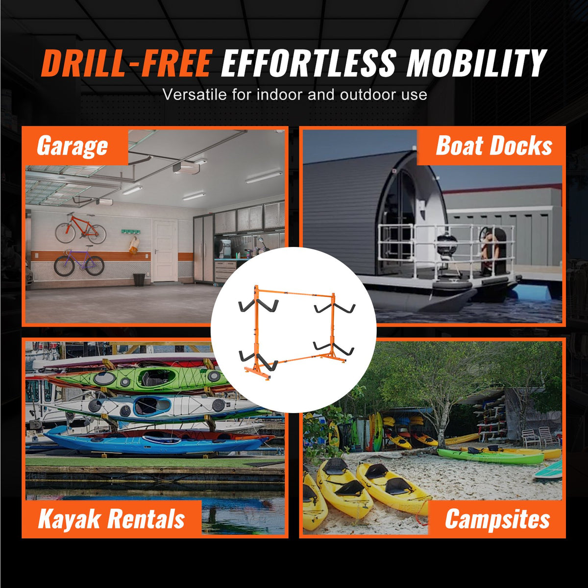 Freestanding Kayak Storage Rack, Kayak Stand for 4 Kayak Canoe Paddleboard, Heavy-duty Steel Kayak Hanger V952-DLS4G0000000D8BUTV0