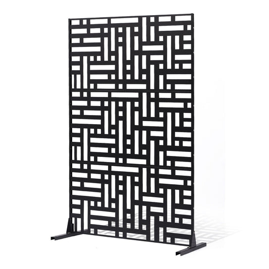 Metal Privacy Screen, 120 x 193cm, Outdoor Privacy Screens 3-Panel, Freestanding Outdoor Divider with Stand, V952-DLSHWYSPMJS7CV2AZV0