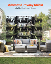 Metal Privacy Screen, 120 x 193cm, Outdoor Privacy Screens 3-Panel, Freestanding Outdoor Divider with Stand, V952-DLSHWYSPMJS7CV2AZV0