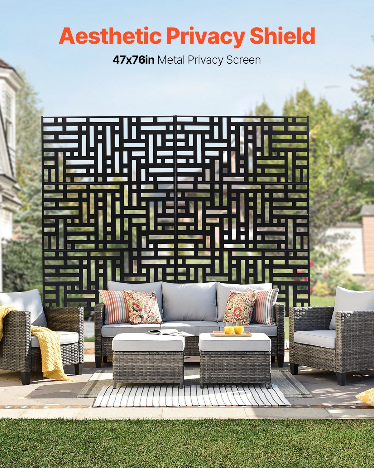 Metal Privacy Screen, 120 x 193cm, Outdoor Privacy Screens 3-Panel, Freestanding Outdoor Divider with Stand, V952-DLSHWYSPMJS7CV2AZV0