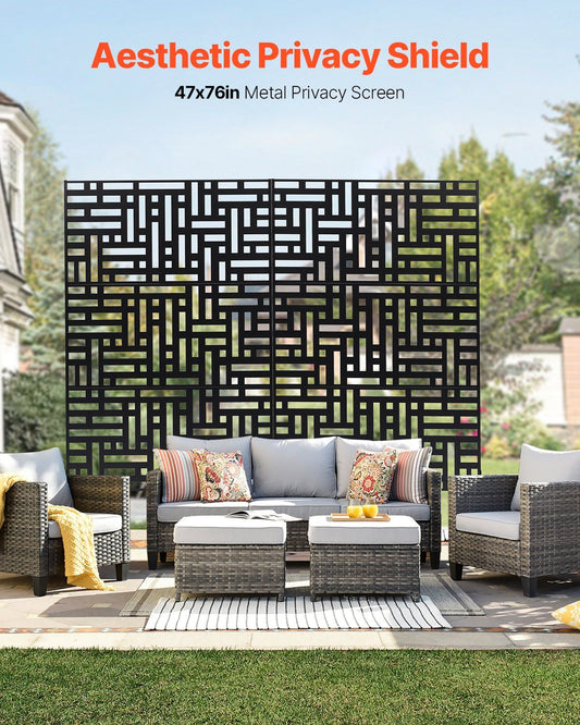 Metal Privacy Screen, 120 x 193cm, Outdoor Privacy Screens 3-Panel, Freestanding Outdoor Divider with Stand, V952-DLSHWYSPMJS7CV2AZV0