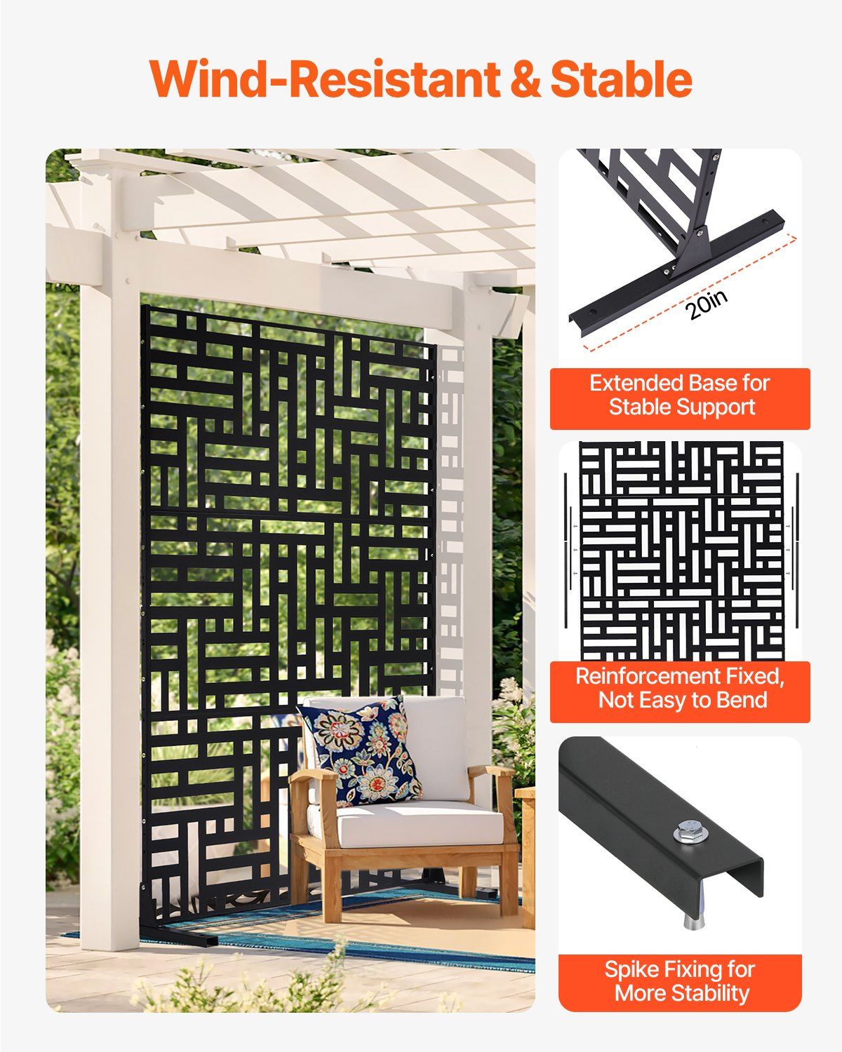 Metal Privacy Screen, 120 x 193cm, Outdoor Privacy Screens 3-Panel, Freestanding Outdoor Divider with Stand, V952-DLSHWYSPMJS7CV2AZV0