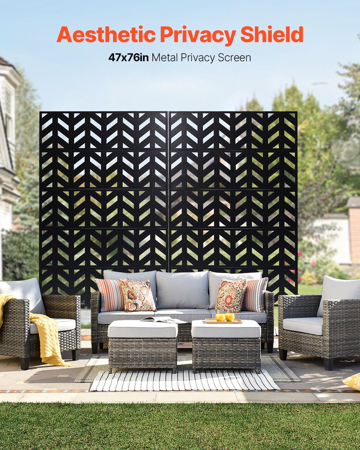 Metal Privacy Screen, 47" W x 72" H, Outdoor Privacy Screens 5-Panel, Freestanding Outdoor Divider with V952-DLSHWYSPMJS7IMXJNV0