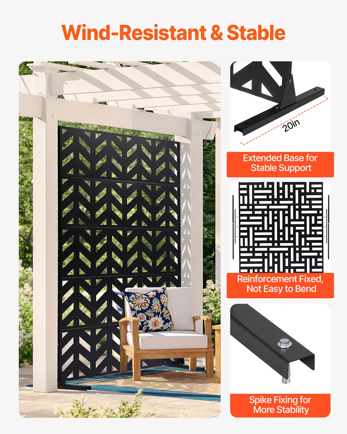 Metal Privacy Screen, 47" W x 72" H, Outdoor Privacy Screens 5-Panel, Freestanding Outdoor Divider with V952-DLSHWYSPMJS7IMXJNV0