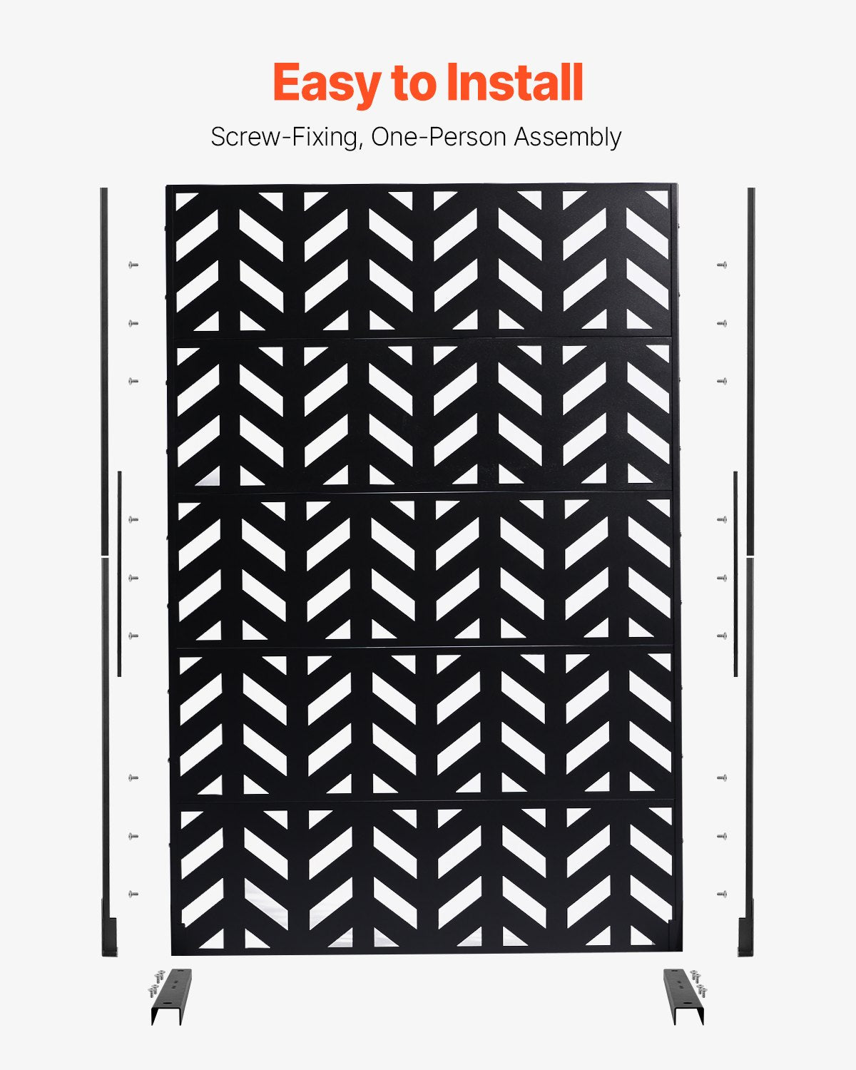 Metal Privacy Screen, 47" W x 72" H, Outdoor Privacy Screens 5-Panel, Freestanding Outdoor Divider with V952-DLSHWYSPMJS7IMXJNV0