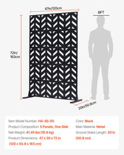Metal Privacy Screen, 47" W x 72" H, Outdoor Privacy Screens 5-Panel, Freestanding Outdoor Divider with V952-DLSHWYSPMJS7IMXJNV0