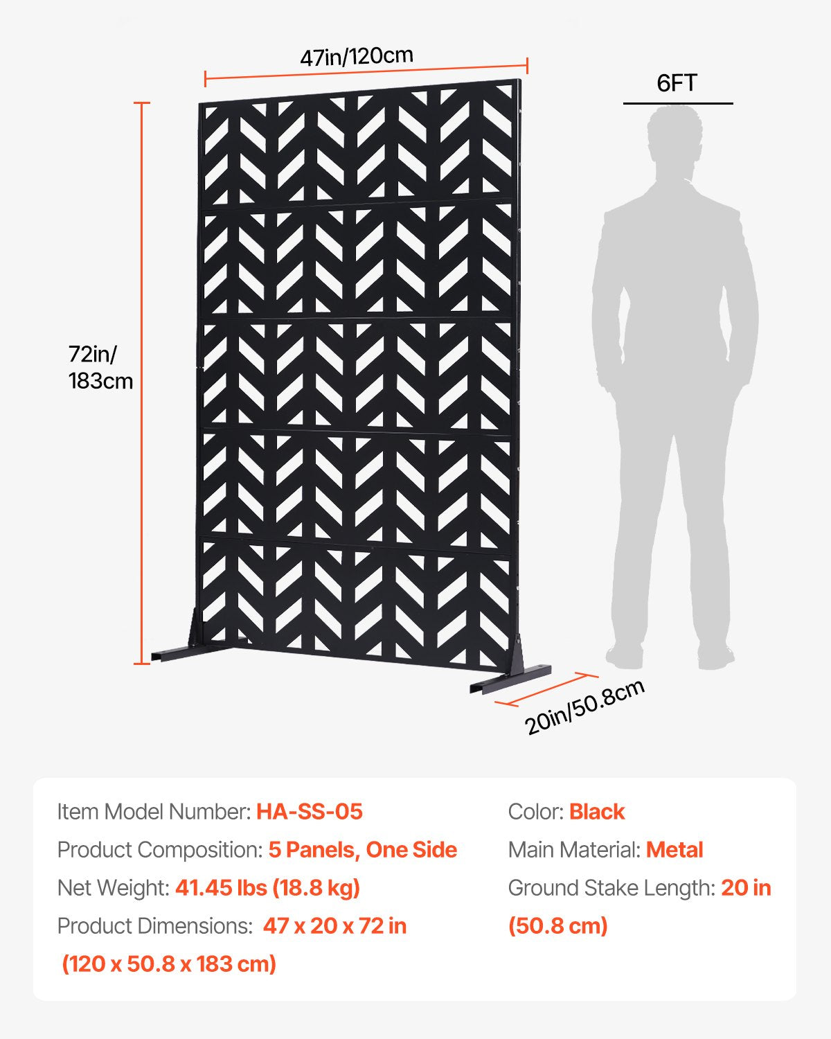 Metal Privacy Screen, 47" W x 72" H, Outdoor Privacy Screens 5-Panel, Freestanding Outdoor Divider with V952-DLSHWYSPMJS7IMXJNV0
