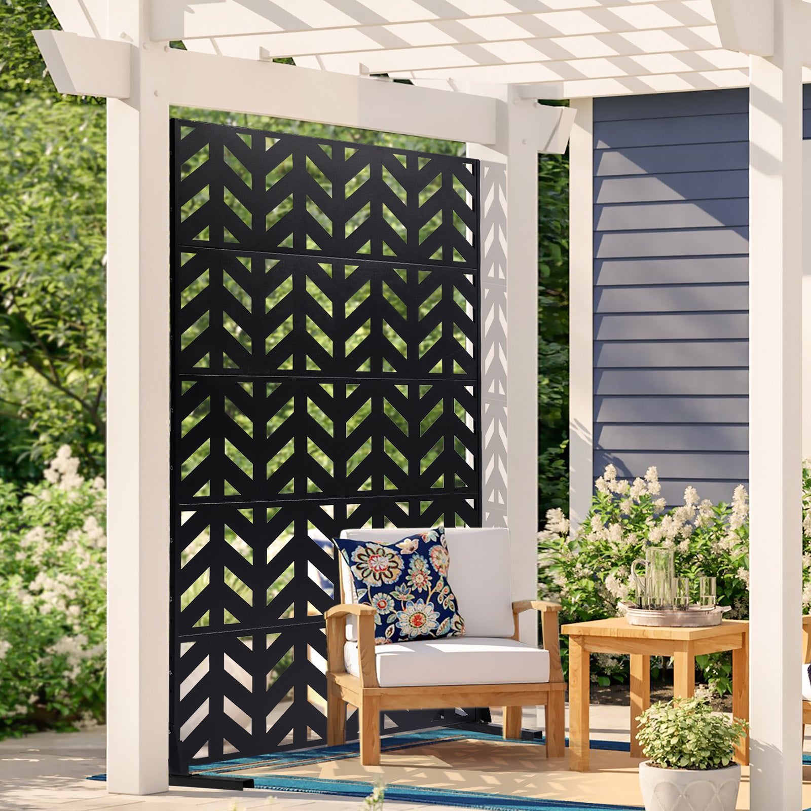 Metal Privacy Screen, 47" W x 72" H, Outdoor Privacy Screens 5-Panel, Freestanding Outdoor Divider with V952-DLSHWYSPMJS7IMXJNV0