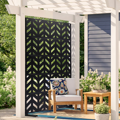 Metal Privacy Screen, 47" W x 72" H, Outdoor Privacy Screens 5-Panel, Freestanding Outdoor Divider with V952-DLSHWYSPMJS7IMXJNV0