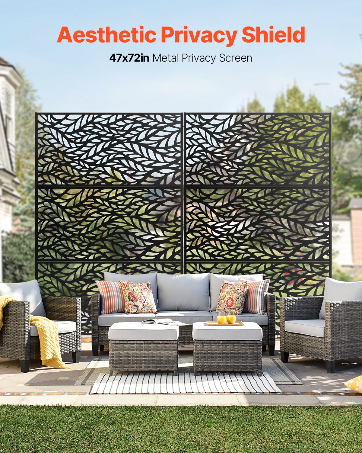 Metal Privacy Screen, 47" W x 72" H, Outdoor Privacy Screens & Panels, Freestanding Outdoor Divider with V952-DLSHWYSPMJS7J715TV0