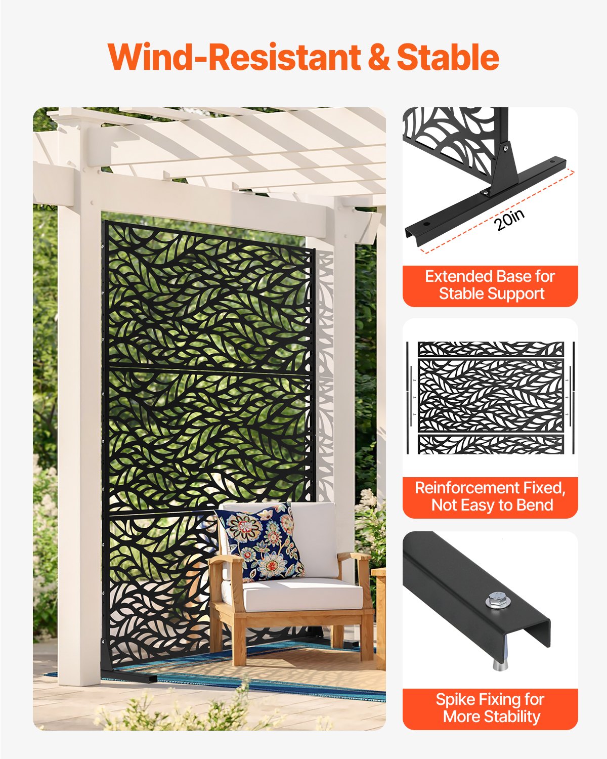 Metal Privacy Screen, 47" W x 72" H, Outdoor Privacy Screens & Panels, Freestanding Outdoor Divider with V952-DLSHWYSPMJS7J715TV0