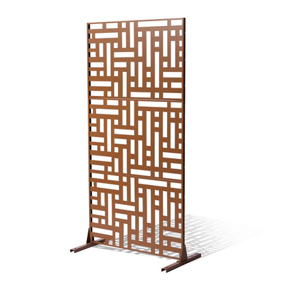 Metal Privacy Screen, 120 x 193cm, Outdoor Privacy Screens 3-Panel, Freestanding Outdoor Divider with Stand, V952-DLSHWYSPMJS7ZTJD3V0