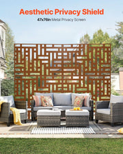 Metal Privacy Screen, 120 x 193cm, Outdoor Privacy Screens 3-Panel, Freestanding Outdoor Divider with Stand, V952-DLSHWYSPMJS7ZTJD3V0
