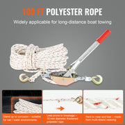 Rope Puller, 3/4 Ton Pulling Capacity, with 30.48 m of 15 mm dia. Rope, 2 Hook, Come Along Winch, Heavy Duty V952-DLSJXQ34T100P5QJIV0