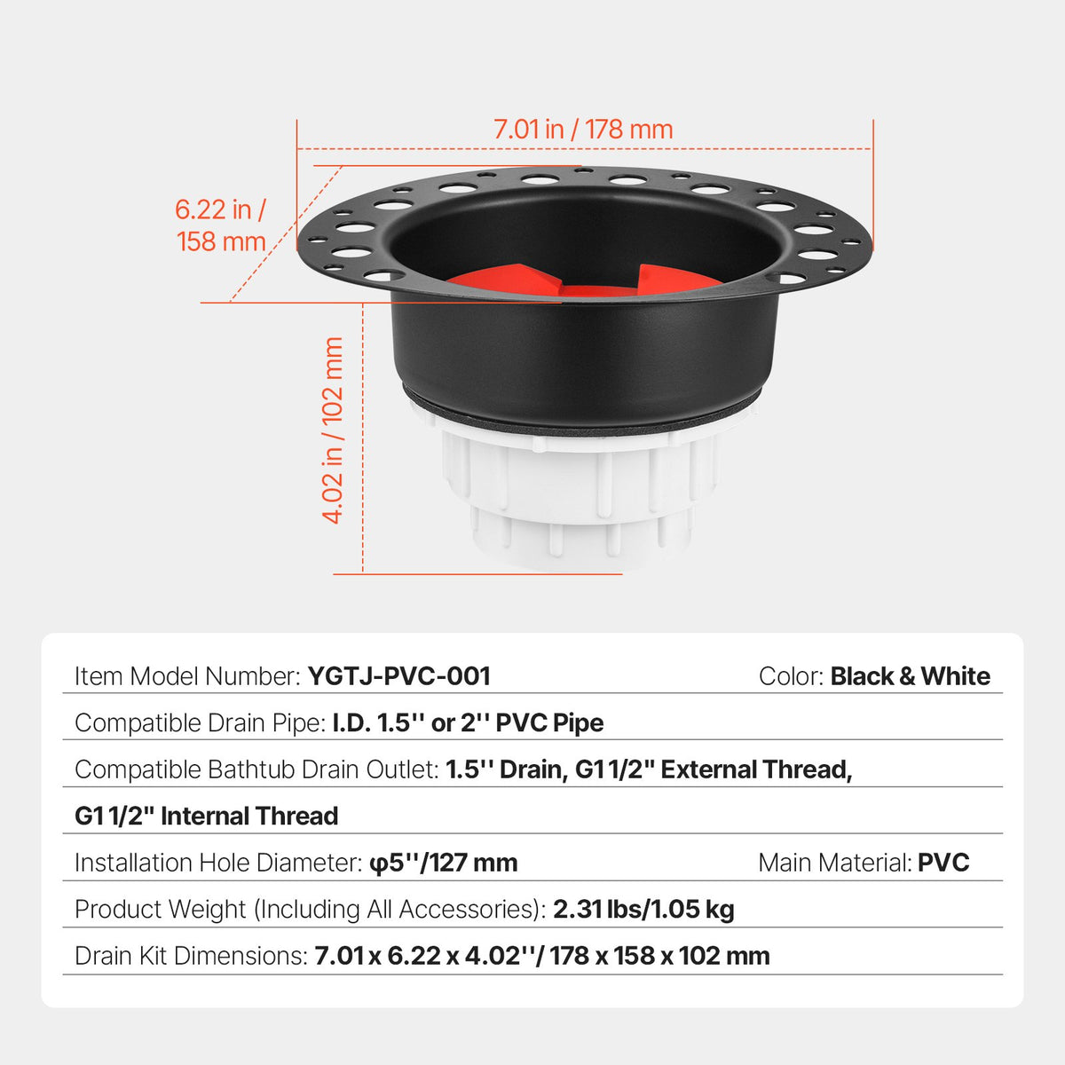 PVC Freestanding Tub Drain Kit, 2 Brass Tail Pipes, Bathtub Drain Rough-in Kit, with PVC Adapter of V952-DLSYGPSGPVCTF565AV0