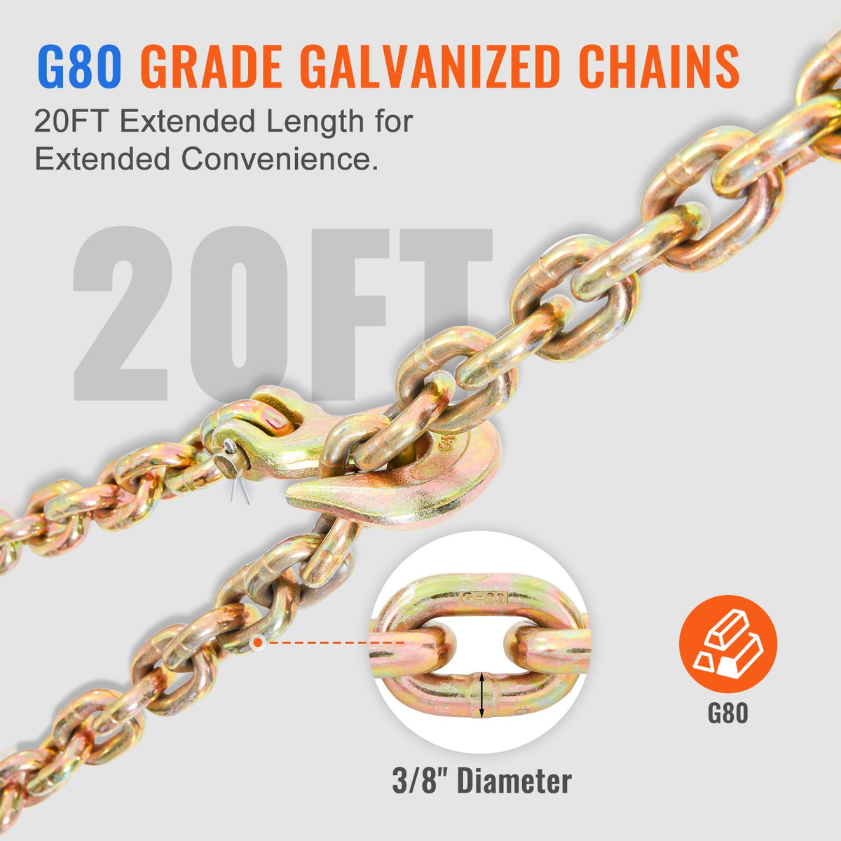 Ratchet Chain Binder 3/8"-1/2" Load Binders 12000 lbs w/ G80 Chains 4 Pcs V952-DLTJLLJQBBTYCEEB7V0