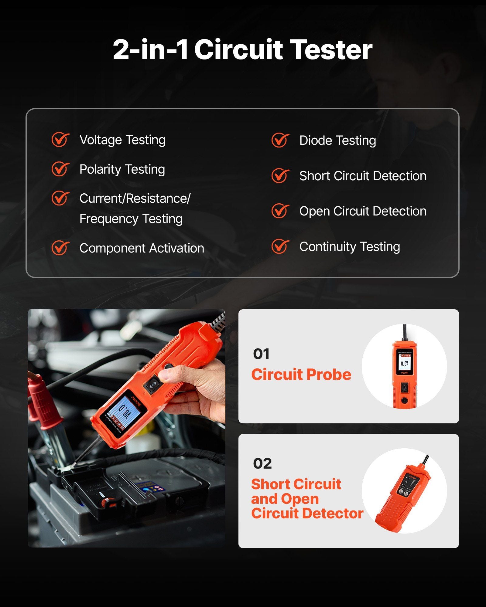 Automotive Circuit Tester Kit, 8 - 35 DCV Power Circuit Probe Tester with TFT Color Display and Lighting, V952-DLXQCDLCSYKCJAAG2001V9