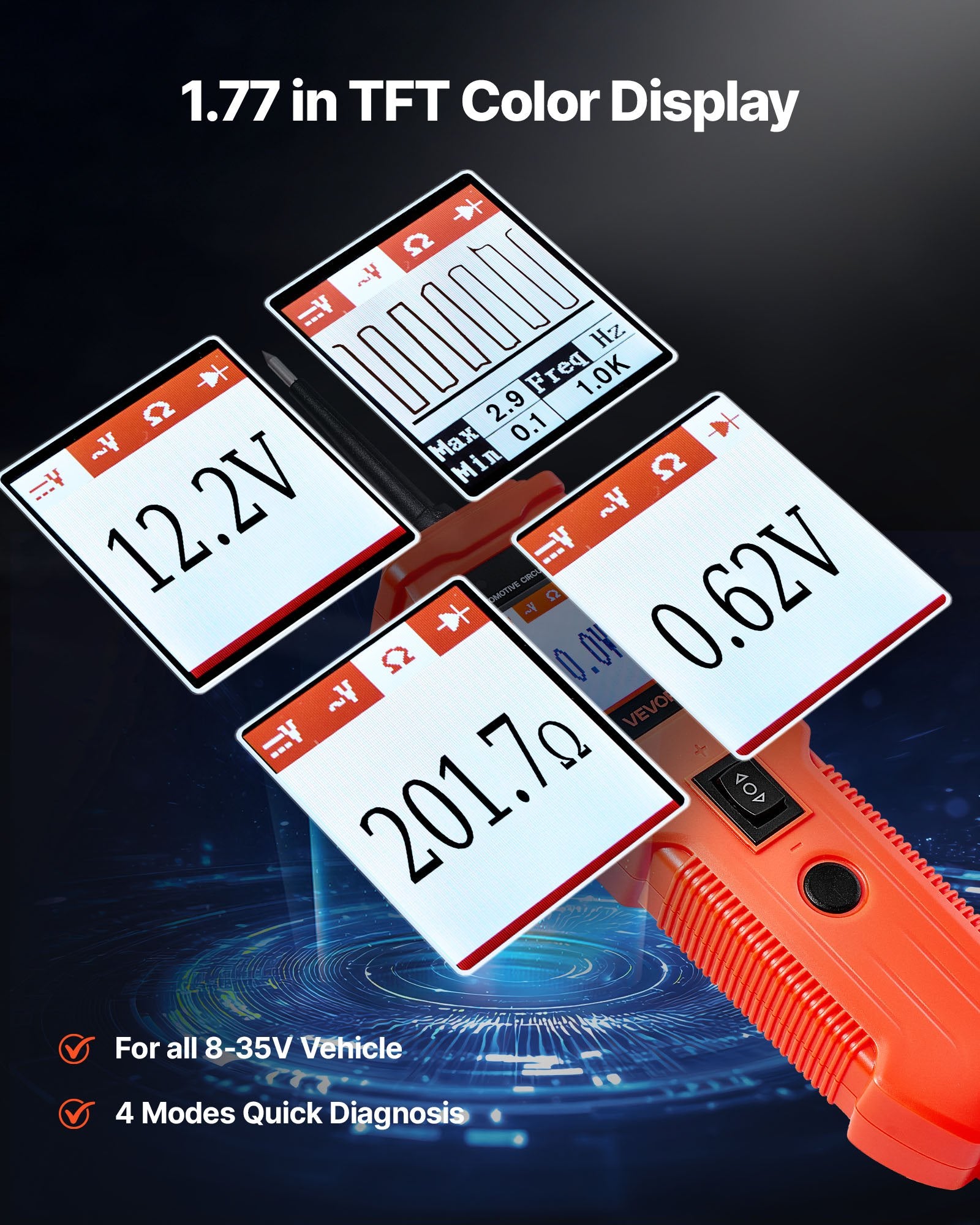 Automotive Circuit Tester, 8 - 35 DCV Power Circuit Probe Tester with TFT Color Display and Lighting, V952-DLXQCDLCSYKCO4QL7001V9