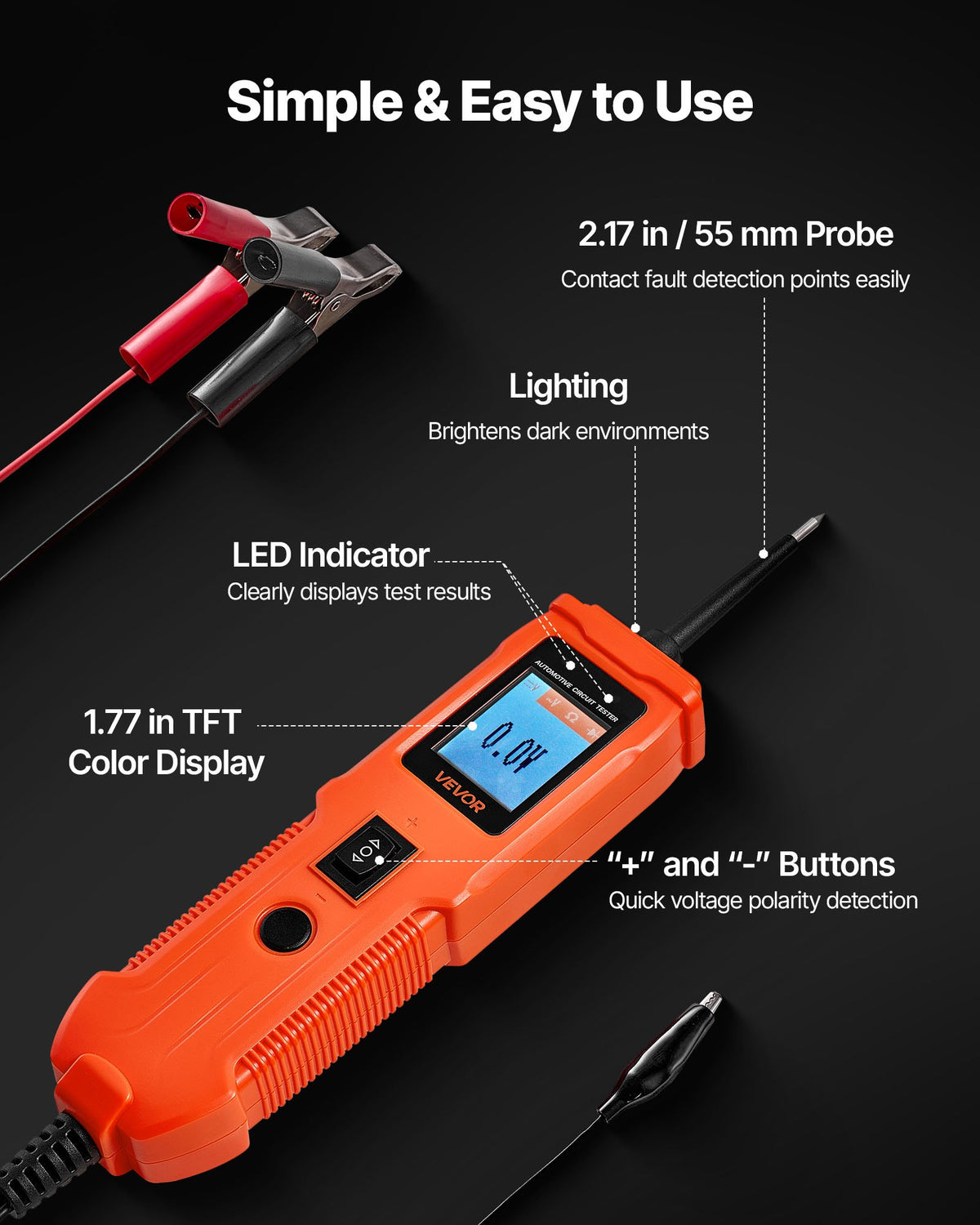 Automotive Circuit Tester, 8 - 35 DCV Power Circuit Probe Tester with TFT Color Display and Lighting, V952-DLXQCDLCSYKCO4QL7001V9