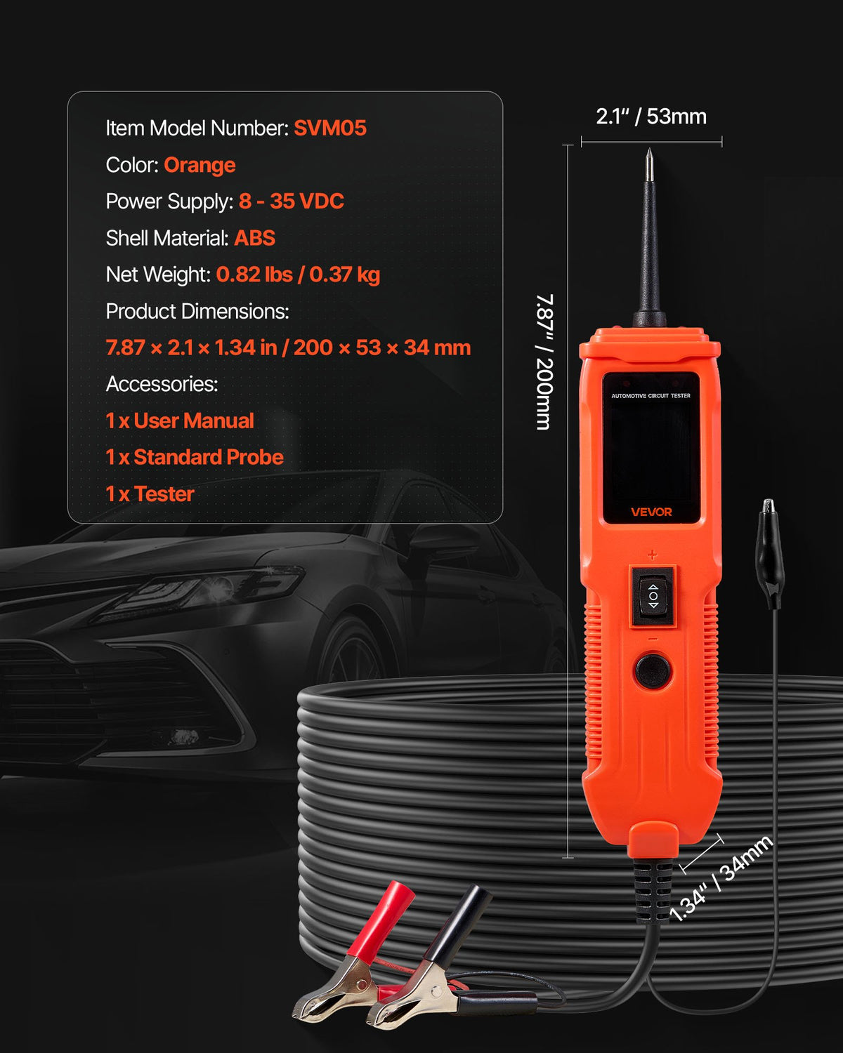 Automotive Circuit Tester, 8 - 35 DCV Power Circuit Probe Tester with TFT Color Display and Lighting, V952-DLXQCDLCSYKCO4QL7001V9