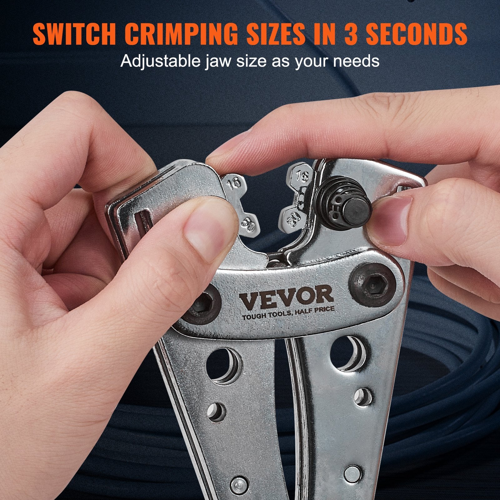Battery Cable Lug Crimping Tool, 10-1/0AWG Aluminum Terminal Battery Lug Crimper, with 60PCS Aluminum Ring V952-DLYJQTLDL1010SBO2V0