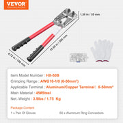 Battery Cable Lug Crimping Tool, 10-1/0AWG Aluminum Terminal Battery Lug Crimper, with 60PCS Aluminum Ring V952-DLYJQTLDL1010SBO2V0