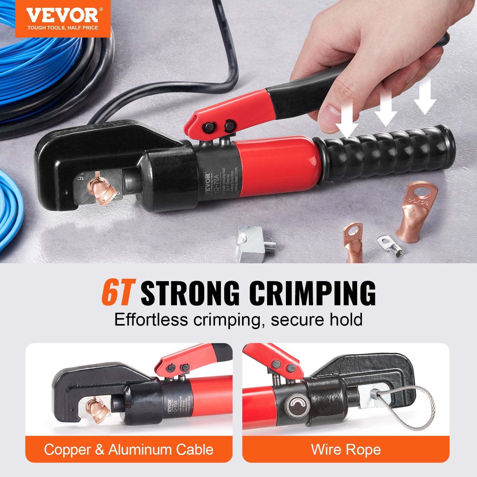 Hydraulic Crimping Tool with 9 Sets of Dies AWG12-2/0 Copper And Aluminum Terminal Battery Lug Crimper, with V952-DLYJQTLDLAWG16PK0V0