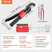 Hydraulic Crimping Tool with 9 Sets of Dies AWG12-2/0 Copper And Aluminum Terminal Battery Lug Crimper, with V952-DLYJQTLDLAWG16PK0V0