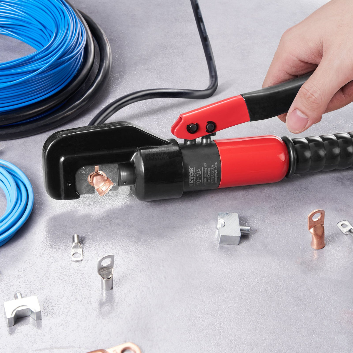 Hydraulic Crimping Tool with 9 Sets of Dies AWG12-2/0 Copper And Aluminum Terminal Battery Lug Crimper, with V952-DLYJQTLDLAWG16PK0V0