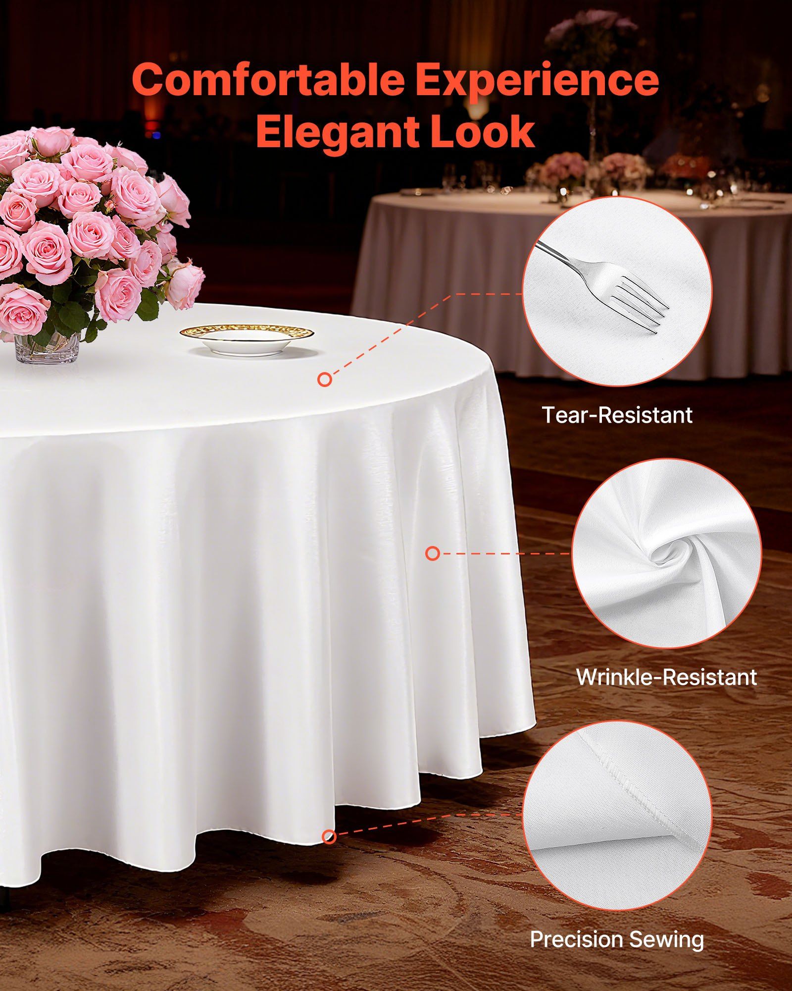 White Round Tablecloths 2 Pack, 120 Inches in Diameter, Stain- & Wrinkle- Resistant, Machine Washable Table V952-DLZB120YCBS2JJVKT001V0