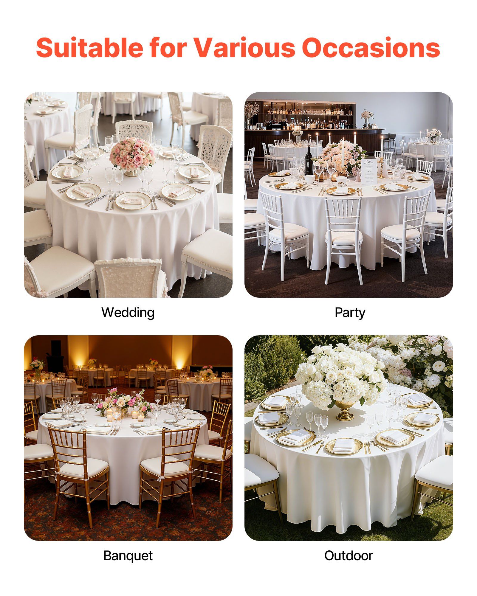 White Round Tablecloths 2 Pack, 120 Inches in Diameter, Stain- & Wrinkle- Resistant, Machine Washable Table V952-DLZB120YCBS2JJVKT001V0