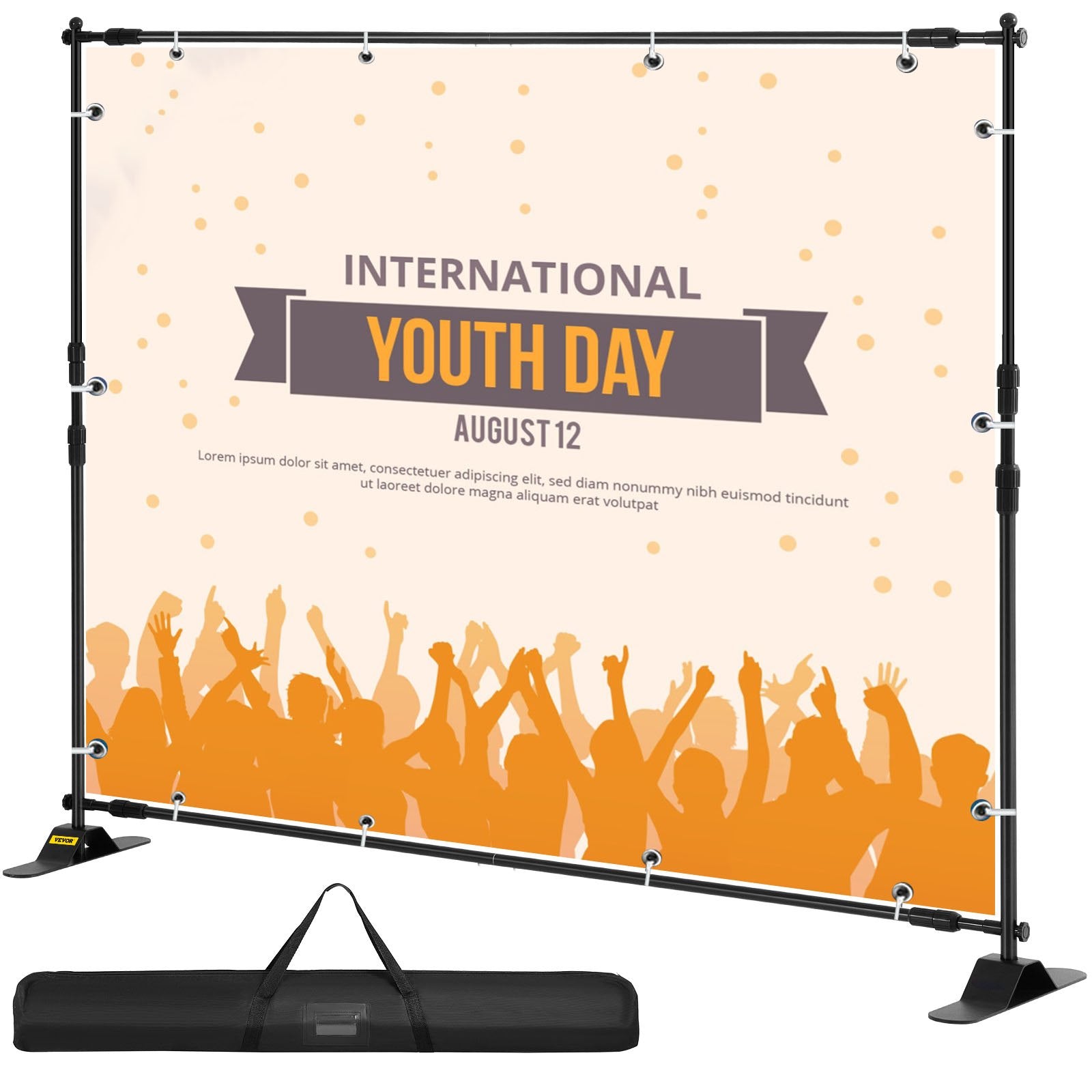 Telescopic Backdrop Banner Stand 8' x 8' Banner Stand Adjustable Step and Repeat Backdrop Banner Stand V952-DM-ABSZSJ00000001V0